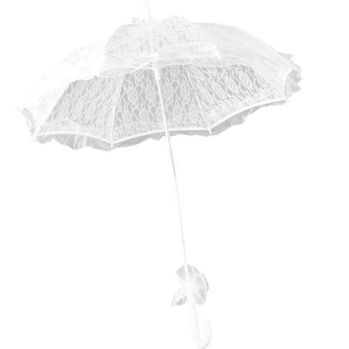 Krause & Sohn Schirm Weiß Ø 65 cm für Hochzeit Trauung Spitzenschirm Automatik-Schirm 80 cm lang Hochzeits-Deko Brautschirm Dekoration