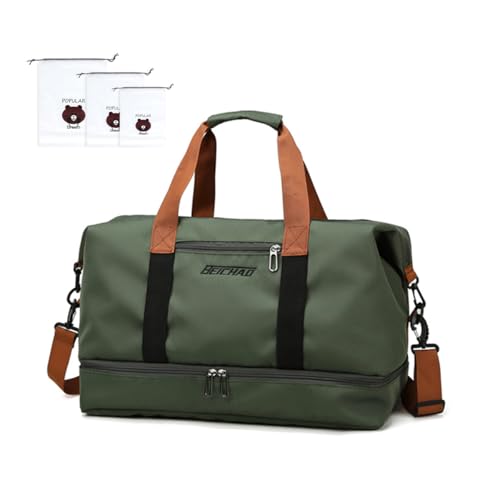 Bolsa de Viaje de Gran Capacidad, Mujer Bolsos de Mano Ligero Impermeables y 3 Bolsas de Zapatos, Adecuado para Fines de Sede, Noche, Vacaciones, Bolsa de Natación Impermeable, 46 * 28 * 25cm(Verde)