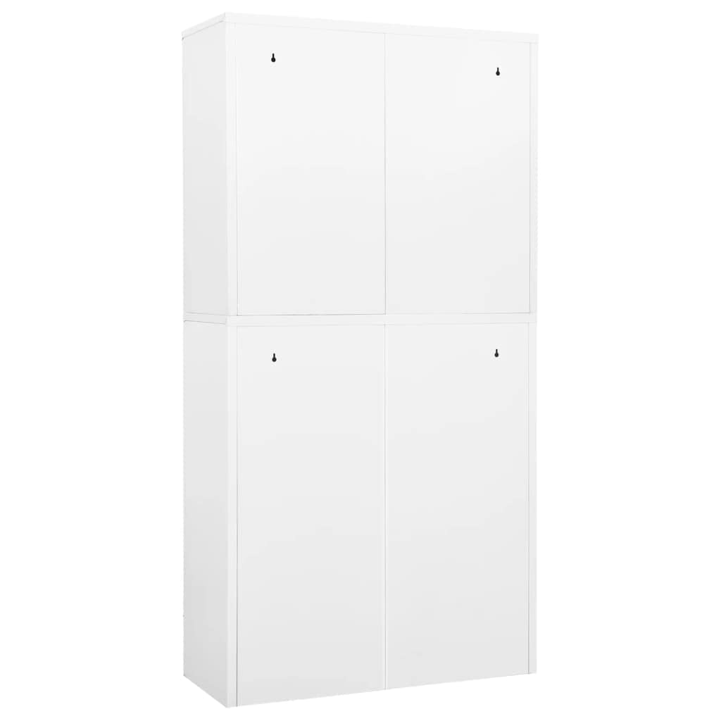 Armario de oficina blanco 90 x 40 x 180 cm, acero templado con 3 estantes ajustables, 4 puertas, 2 cajones, armario con cerradura para oficina, cocina, despensa