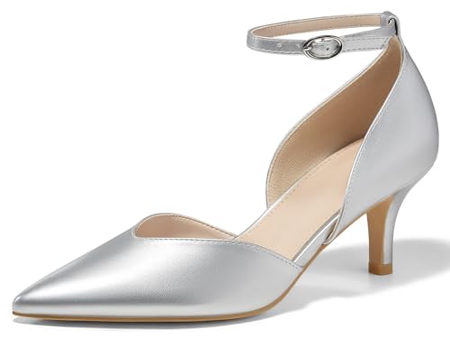 Womens Kitten Heels Comfortable Low Heel Dress Shoes Pointed Toe Ankle Strap Cutout D'Orsay Wedding Party Pumps4