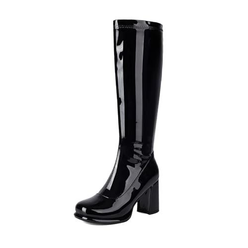 Bottes hautes à talons hauts Generisch avec fermeture éclair en similicuir noir