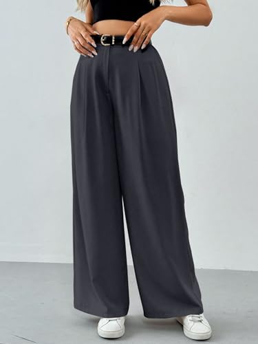 Image of Solid High Waist Straight Korean Loose Pleated Wide Leg Trouser for Women's & Girl's