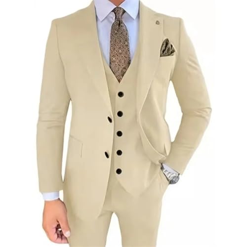 Men 3 Pieces Suits Lapel Formal Tuxedo Set Wedding Business Prom Blazer Vest Pants Set4