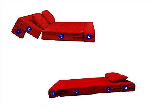Image of PUM PUM 2-Seater Sofa Cum Bed | EPE Foam Foldable Mattress for Living Room & Guest Use,Maroon