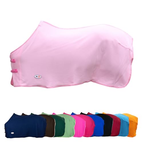 RL24 - Abschwitzdecke Basicline – Pferdedecke mit Schweifkordel, Widerristpolster & Metallverschluss – atmungsaktive Fleecedecke – Pferde Zubehör – Transportdecke in Rosa – 55cm