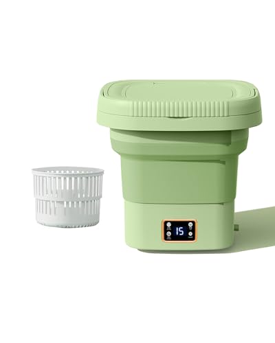 New Upgrade Portable Washing Machine Mini Washing Machine digital display Foldable Washer Stronger Cleaning for All Small Clothes Applied to Apartment Dorm Camping RV Travel laundry (9L White)