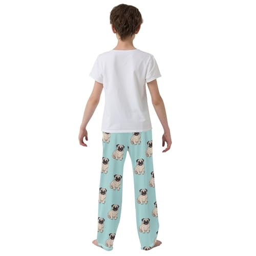 ZZKKO Cute Pugs Dog Light Blue Boys Pants for Kids Jogger Pants with Pockets S-XL3