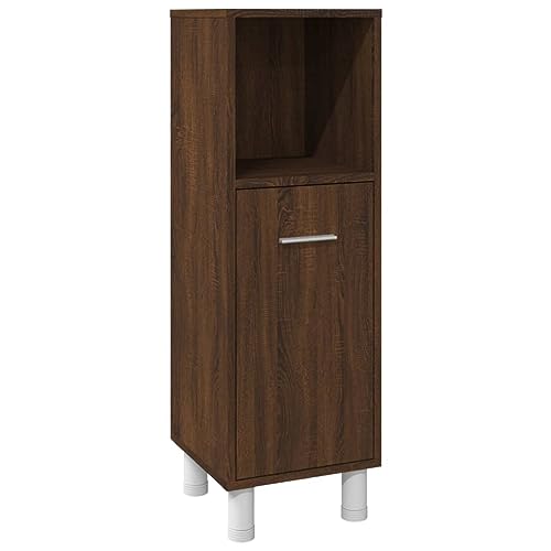 Juego de muebles de baño de roble marrón con tres módulos organizadores 8
