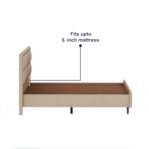 Image of Ganpati Arts Solid Sheesham Wood Louis Upholstered Single Size Bed Without Storage | Modern Design Wooden Single Bed Cot Palang Furniture for Bedroom, Guest Room, Hotels and Home (Mangolia, 4 Ft)