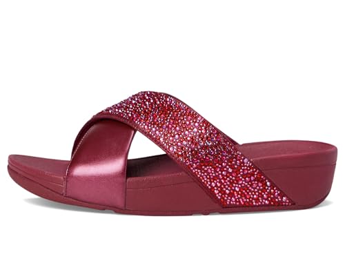 Image of FitFlop Womens Lulu Crystal-Mix Metallic Cross Slides All Black Sandal