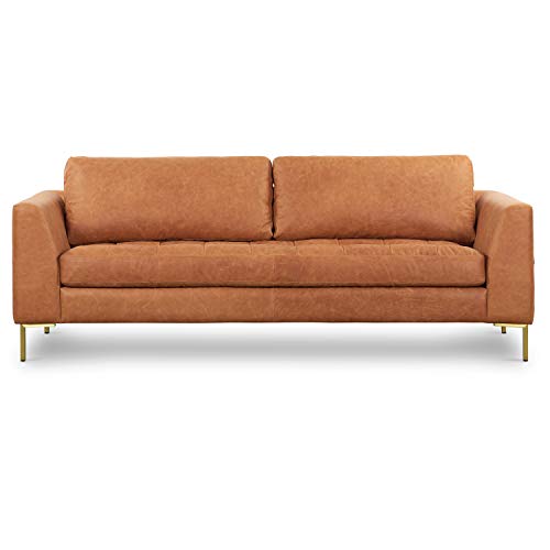 Image of Poly & BARK Calle 90 inch Sofa, Full-Grain Pure-Aniline Italian Leather, Cognac Tan, Brass Legs