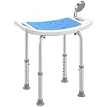 HOMCOM Shower Chair, Adjustable Height Shower Stool with Aluminium Frame and Non-Slip Feet, Bathtub Stool Seat with Padded Seat for Elderly Disabled Handicap, Blue