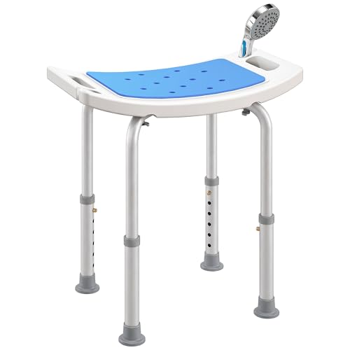 HOMCOM Shower Chair, Adjustable Height Shower Stool with Aluminium Frame and Non-Slip Feet, Bathtub Stool Seat for Elderly Disabled Handicap, Blue