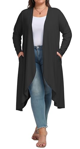 OLRIK Plus Size Cardigan for Women Trendy Lightweight Fall Clothes Long Duster Cardigans for Women with Pockets2