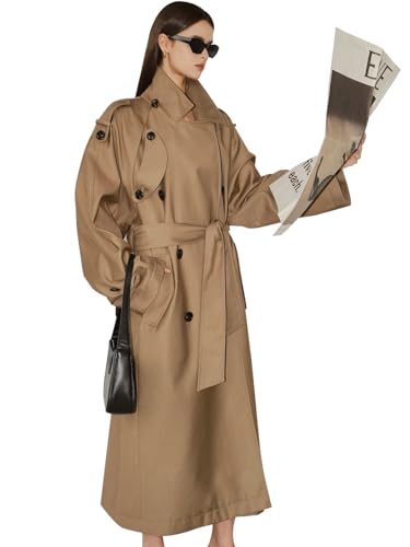 Oversized Long Women’s Trench Coats Double-Breasted Duster Coat Windbreaker Overcoat for Women Spring Fall Outerwear