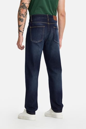 Image of SNITCH Men Casual Jeans | Relaxed Fit Straight Leg Washed Pattern & Drawstring Closure | 100% Cotton Denim Fabric for All Day Comfort & Everyday Wear