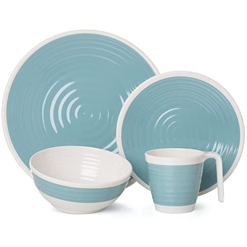 Harmony Vajilla de melamina para camping, 4 piezas, para 1 persona, juego de utensilios de cocina para picnic, barbacoa (4 piezas, azul, sin vasos)