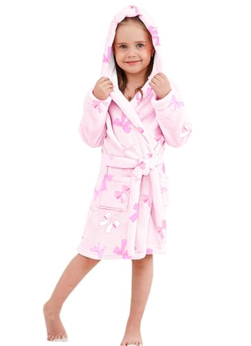 Image of Umeyda Girls Fleece Hooded Robes, Warm Printed Bath Robe for Kids Soft Fuzzy Bathrobe for Gifts