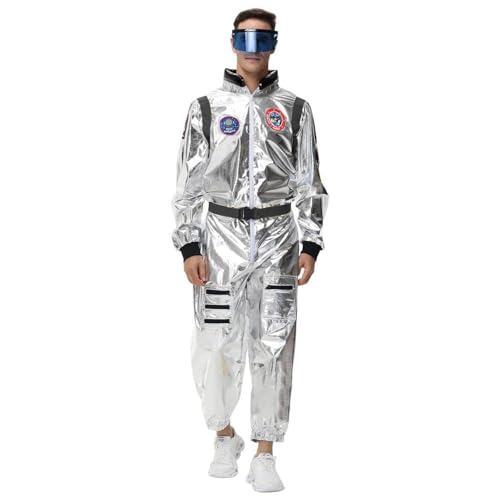 MODSGUE Fato de astronauta de prata para adultos, fantasia de astronauta para homem, fantasia de astronauta de winetr, monocromático, confortável, Baisc, fantasia de festa para adultos, traje espacial