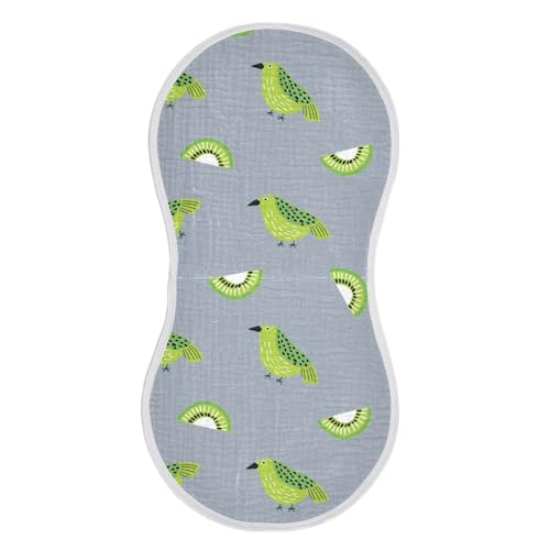 Oliver Jeffers Style Kiwi Jade Bird Design Green Gray Cotton Burp Cloths Soft Touch Baby Cloth for Unisex Babies Set of 2, 22x11in2