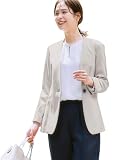 [ニッセン] ジャケット レディース 洗えるストレッチダブルクロスノーカラージャケット ストレッチ しわになりにくい UVカット 洗濯機OK ロング丈 大きいサイズ ライトグレー L