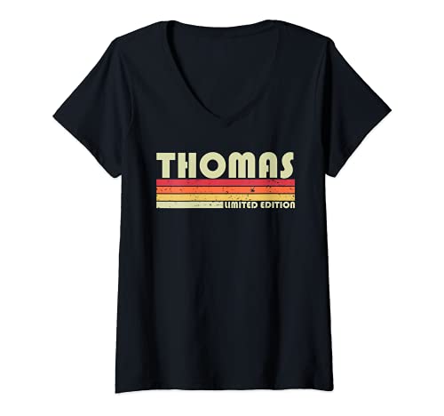 Femme Thomas Nom de famille humoristique rétro années 80 et 90 Réunion d'anniversaire T-Shirt avec Col en V