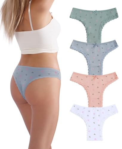 Women's Cotton Cheeky Underwear Packs,Sexy Cute Lace Brazilian Panties,Low Rise Bikini for Ladies