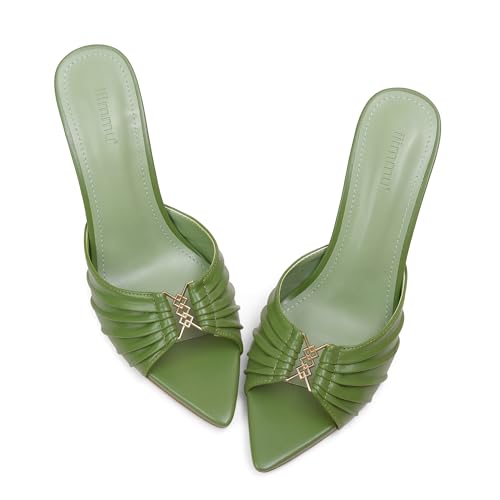 Image of iiimmu 3.5 IN Stiletto Mules High Heels with Pointed Peep Toe Heeled Sandals Faux Leather