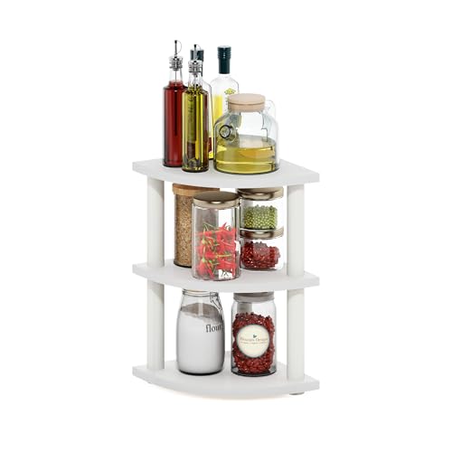 Image of Furinno Turn-N-Tube Kitchen Countertop Organizer, 3-Tier Corner Countertop Organizer Shelf, Corner Shelf, for Kitchen, Pantry, Organizers and Storage, White