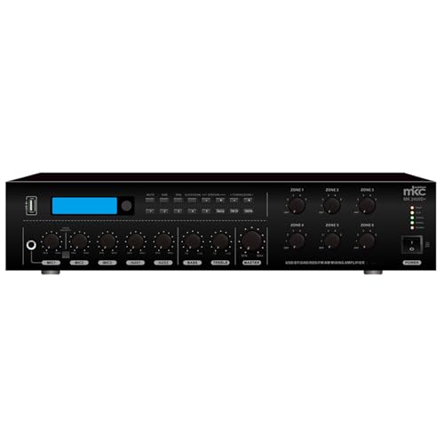 MKC Amplificatore PA Mixer 6 Zone, 240W, USB/Bluetooth 5.0/DAB+/FM, 5 Ingressi MIC, 5 AUX, Display Digitale