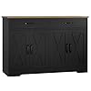 HOSTACK Coffee Bar Cabinet 472 Buffet Cabinet with Storage Modern Farmhouse Kitchen Buffet Sideboard with Drawers and Shelves Barn Doors Storage Cabinet for Living Room BlackRustic Brown