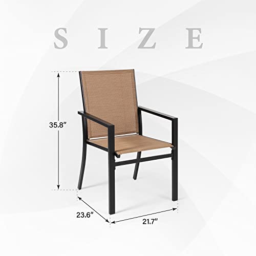Anmutig Patio Dining Chairs Set Of 2 With Textilene Mesh Fabric, Outdoor Space Saving Lawn Chairs For Porch Garden Backyard Poolside Sling Chairs,Brown & Black #TOP2
