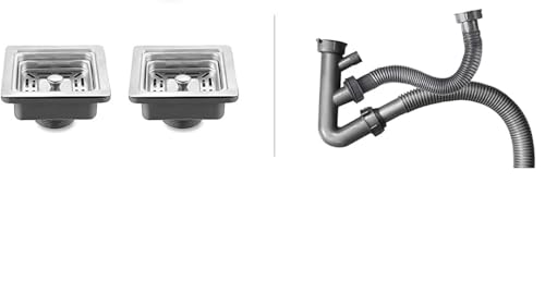 Image of ARQUIN Double Bowl Kitchen Sink 45x20x10 Inch Orginial 304 Grade Stainless Steel Handmade MATT Finish Undermount | Topmount Including Coupling, Washing Basket, Pipe