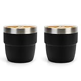 Zenbo 4 oz Espresso/Coffee Cups, Ceramic-Lined Double Wall Vacuum Insulated 18/8 Stainless Steel, Stackable & Dishwasher Safe, Space-Saving, Compatible with Most Espresso & Coffee Makers, 2 Pack