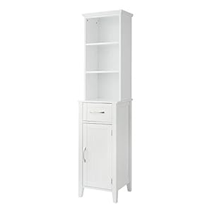 Teamson Home Newport Linen Tower with 3 Open Shelf 1 Drawer and 1 Door – White