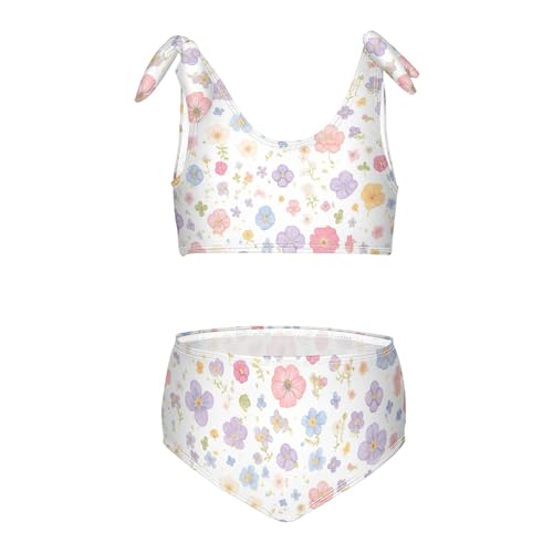 The Garden Tricolor Pansy Flower Girls' 2 Piece Kids Bikini Set Beach Swimsuits Swimming Suits Cute Shoulder Strap
