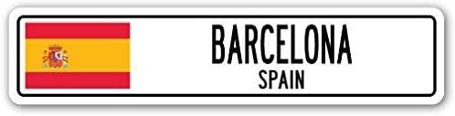 Yelacecca New Sign 4x16 inches BARCELONA SPAIN Street Sign Decal Spaniard flag city country road wall Metal Street Sign