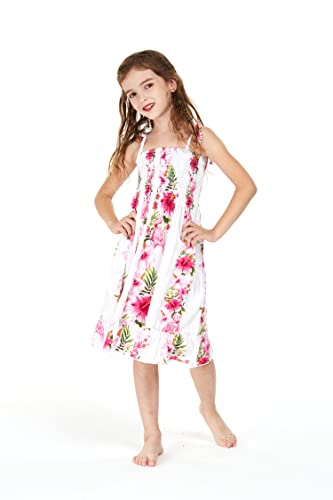 Girl Hawaiian Elastic Top Strap Dress in Pink Hibiscus Vine3