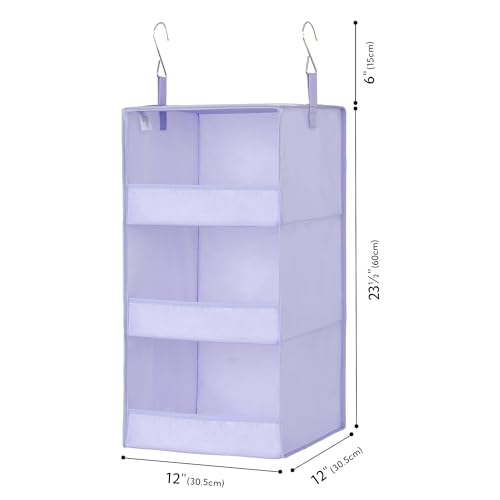 GRANNY SAYS 3 Shelf Hanging Closet Organizers and Storage, Collapsible Closet Storage Organizer with 2 Metal Hooks, Leak-Proof Hanging Shelves for Closet, Dorm Room, Nursery, 2 Pack, Purple