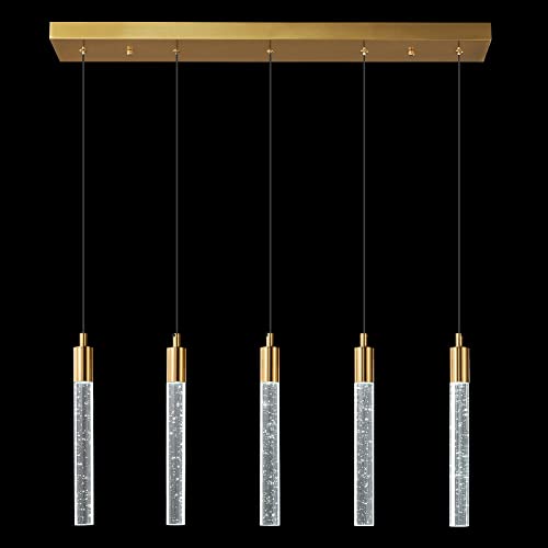 Image of Kitchen Island Lighting Modern Light Fixture Gold Pendant Light Dimmable LED Brass Finish Mini Crystal Pendant Lights for Dining Room Living Room(5-Light)