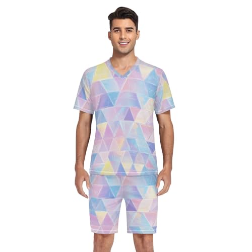 Colorful Triangle Men’s Pajama Sets Short Sleeve Shirt and Pants with Soft Touch Fabric4