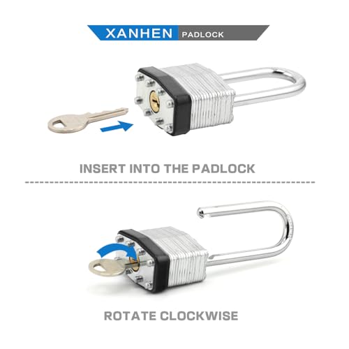 Image of Keyed Alike Laminated Steel Padlocks with Long Shackle for Sheds, Fences & Lockers (48-Pack)