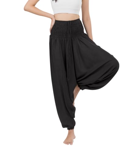 Banjamath Womens Peacock Print Aladdin Harem Hippie Pants Jumpsuit (Medium Black)