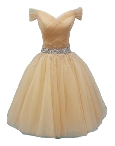 Asulla Sequins Off Shoulder Short Prom Homecoming Dresses for Teens Puffy Tulle Cocktail Party Dress