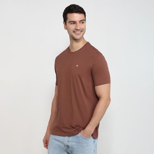 Image of Raymond Men Regular Fit Solid Pattern Pure Cotton Crew Neck Half Sleeve Casual T-Shirt
