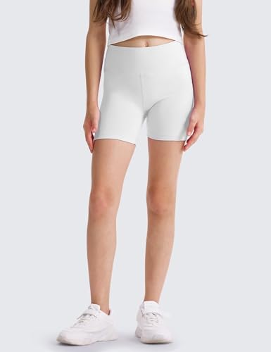 Girls 4'' High Waisted Biker Shorts, Stretchy Athletic Running Workout Shorts for Teen Kids2