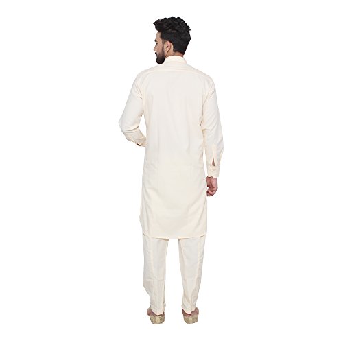 Image of SOJANYA (Since 1958 Men's Soft & Comfortable Cotton Blend Solid Pathani Set-Perfect for Eid & Holi Celebrations