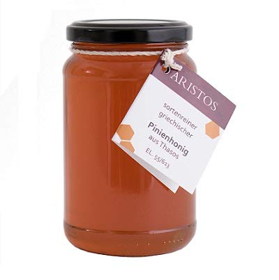 ARISTOS original griechischer Pinienhonig aus Thassos in Griechenland mit kräftigem würzigem Geschmack - 1x 480 g Glas kaltgeschleuderter und kaltgepresster ungefilterter reiner Honig ohne Beimischung Cover