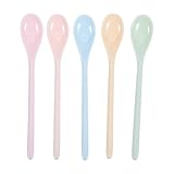 JHKNNK 5個 耐衝撃プラスチック製キッズスプーン 長柄設計で幼児の自立支援 食事訓練用 家 幼稚園向け 調理スプーン 再利用可能