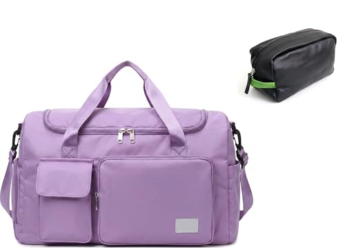 Image of SRZ Samrukzone Nylon Travel Duffle Bag with Wet Pocket & Shoe Compartment, Weekender Overnight Gym Shoulder Bag for Men & Women (44 x 18 x 29 cm (Lavender)